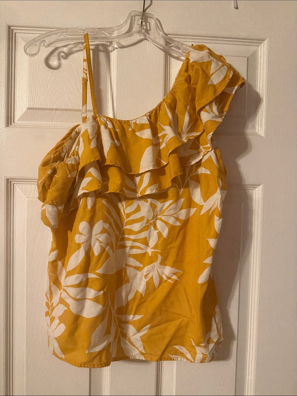 Old Navy Yellow & White One-Shoulder Ruffle Camisole